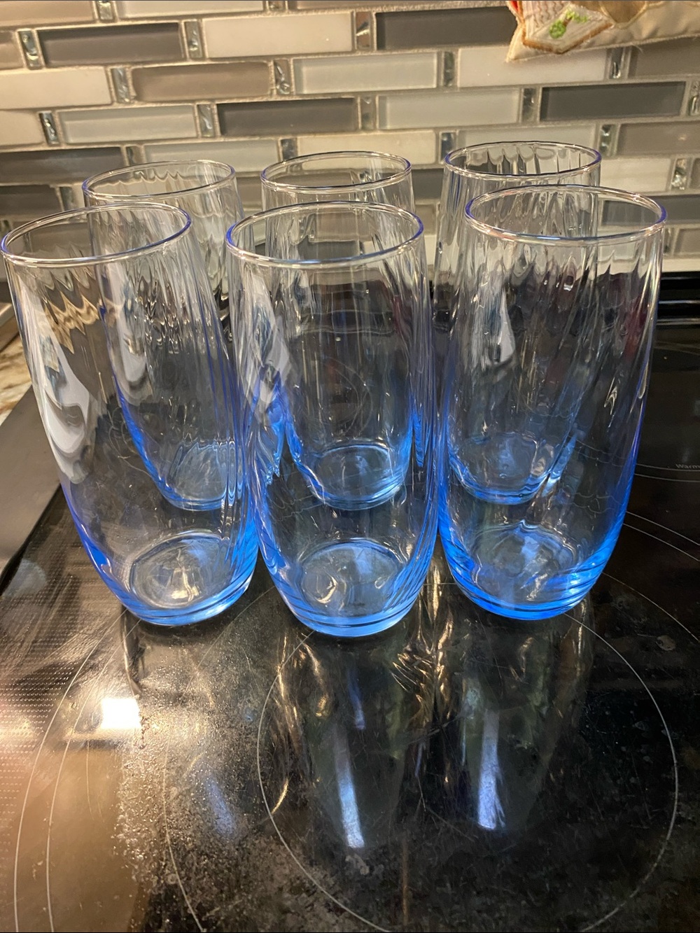 Vintage Libbey Misty Blue Optic Swirl Tumblers - 16 Oz. Set of 6